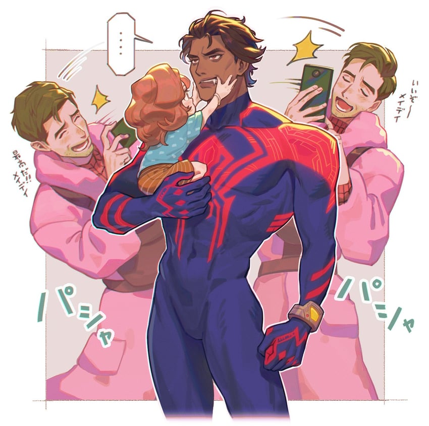 miguel o'hara, spider-man, peter b parker, and mayday parker (marvel and 3 more) drawn by meipu_hm