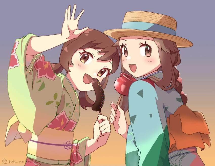 leaf and lyra (pokemon and 2 more) drawn by moka_(sub_mochat)