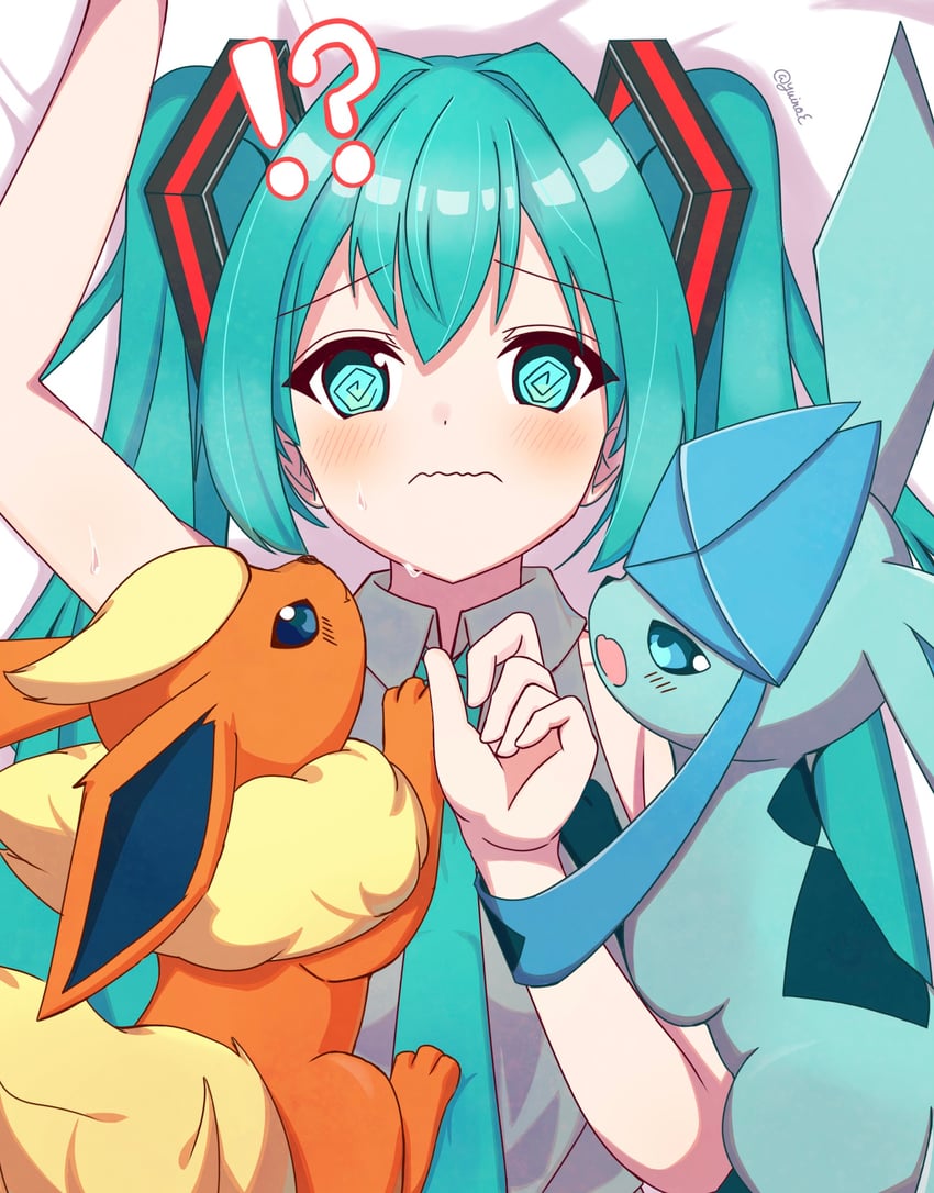 hatsune miku, glaceon, and flareon (pokemon and 1 more) drawn by yuin0