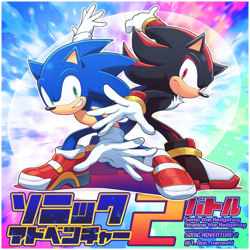 sonic the hedgehog and shadow the hedgehog (sonic and 1 more) drawn by show_chiku-by