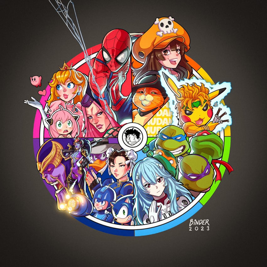 pikachu, ayanami rei, kirby, chun-li, princess peach, and 15 more (pokemon and 22 more) drawn by bernhard_binder