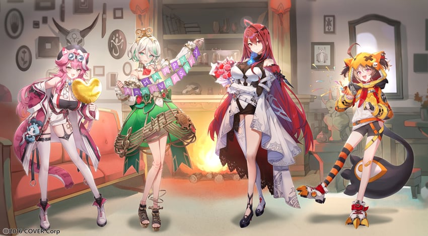 raora panthera, gigi murin, cecilia immergreen, and elizabeth rose bloodflame (hololive and 1 more) drawn by misyune