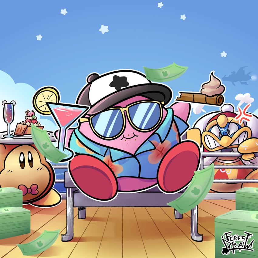 kirby, waddle dee, and king dedede (kirby) drawn by uncle_forest