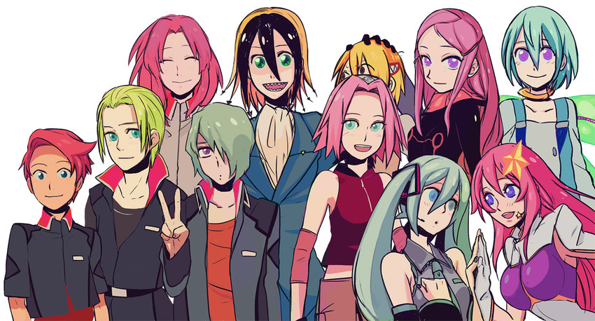 hatsune miku, haruno sakura, meer campbell, eureka, anemone, and 6 more (vocaloid and 6 more) drawn by kitayama