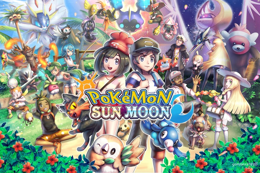 lillie, selene, rotom, rowlet, lana, and 31 more (pokemon and 1 more) drawn by gonzarez