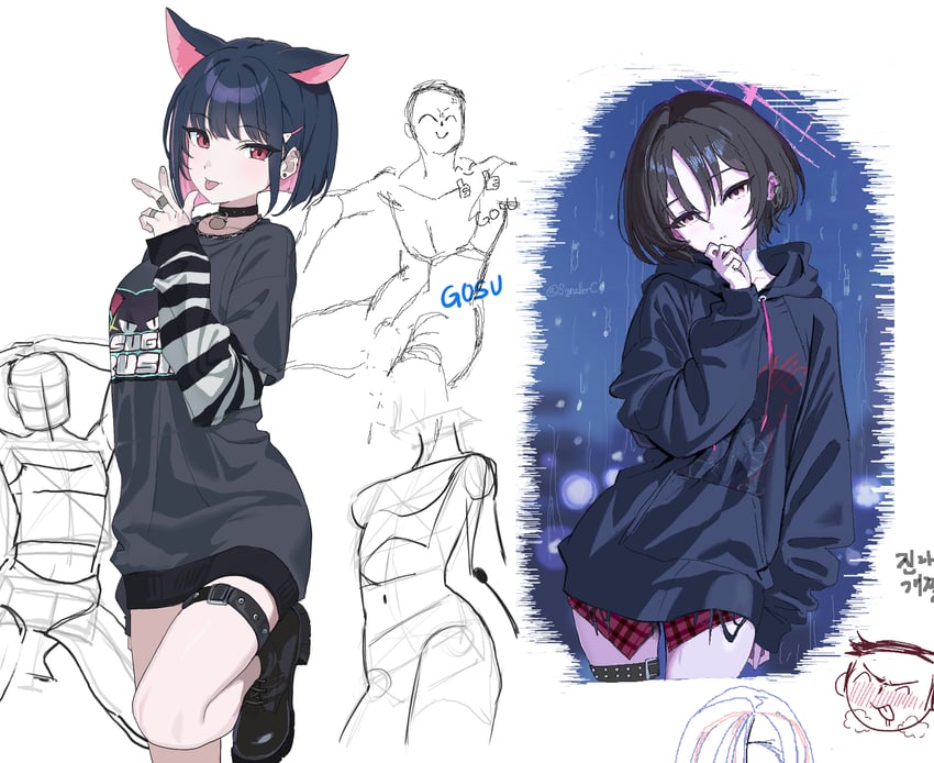 sensei, doodle sensei, kazusa, and misaki (blue archive) drawn by signallerc