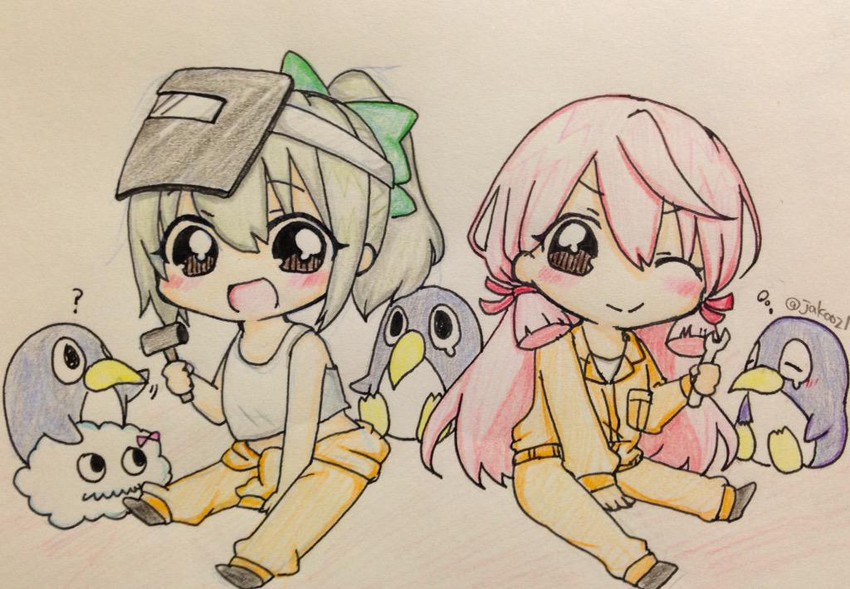 akashi, yuubari, failure penguin, and miss cloud (kantai collection) drawn by jako_(jakoo21)