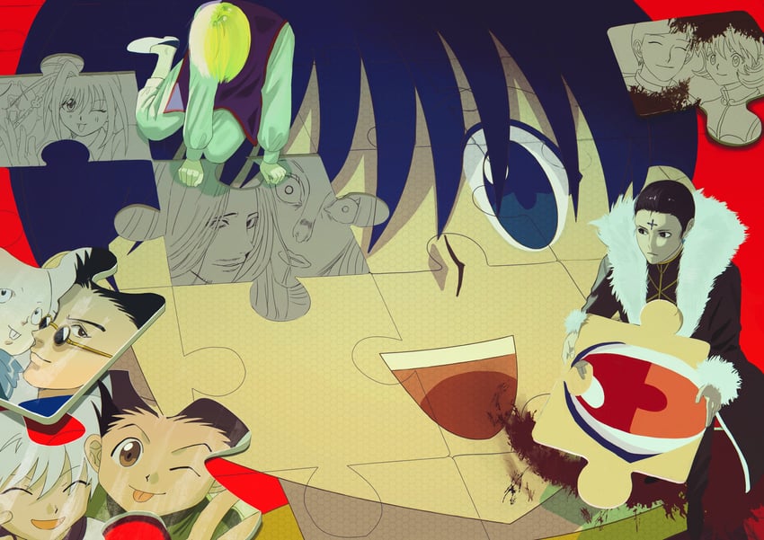 killua zoldyck, kurapika, gon freecss, chrollo lucilfer, leorio paladiknight, and 7 more (hunter x hunter) drawn by miko_hxh