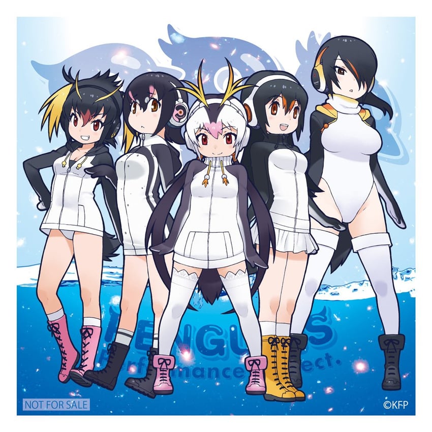 emperor penguin, humboldt penguin, royal penguin, rockhopper penguin, and gentoo penguin (kemono friends) drawn by yoshizaki_mine
