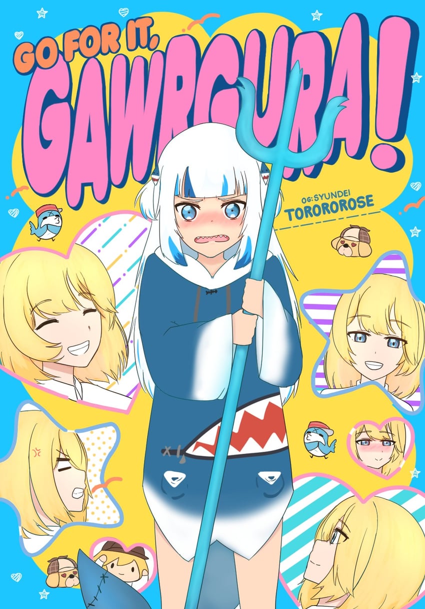 gawr gura, watson amelia, bloop, and bubba (hololive and 2 more) drawn by torororose