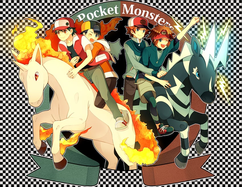 red, ethan, hilbert, nate, zebstrika, and 1 more (pokemon and 4 more) drawn by himari_g_(sr)