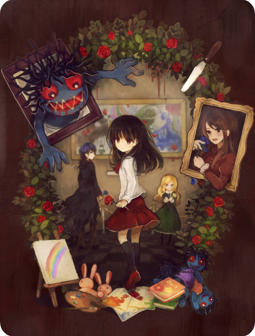 ib, mary, garry, doll, and lady in red (ib) drawn by mikanniro