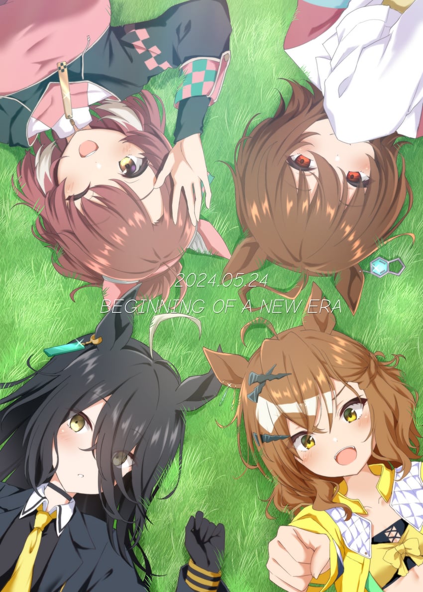 agnes tachyon, manhattan cafe, jungle pocket, and dantsu flame (umamusume and 1 more) drawn by ryochapu