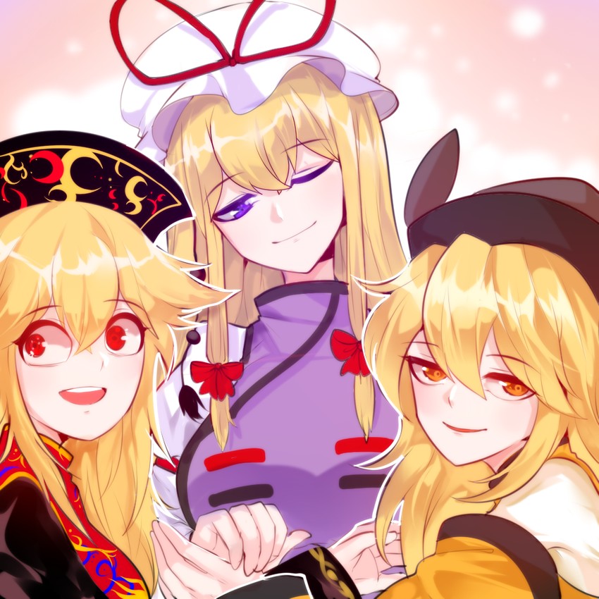 yakumo yukari, junko, and matara okina (touhou) drawn by gurami_(zangizarang)