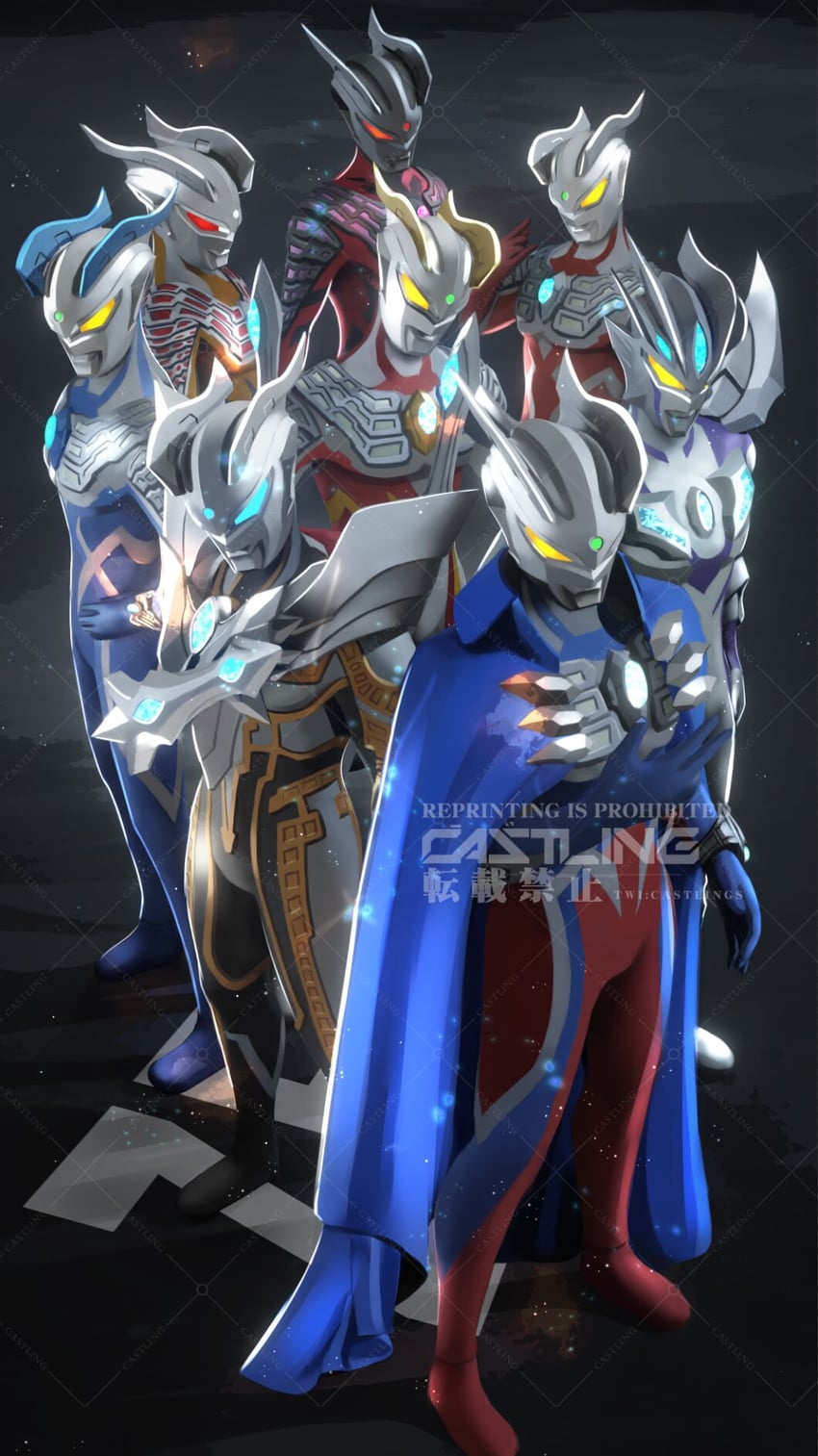 ultraman zero, ultraman zero beyond, ultraman zero darkness, shining ultraman zero, darklops zero, and 1 more (ultra series and 5 more) drawn by castlings