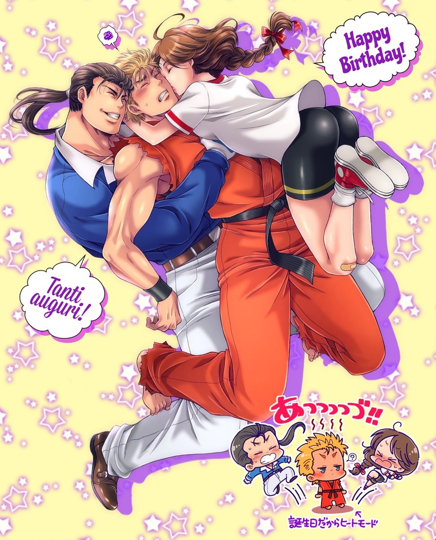 yuri sakazaki, ryou sakazaki, and robert garcia (the king of fighters and 1 more) drawn by miru_(mill_36)