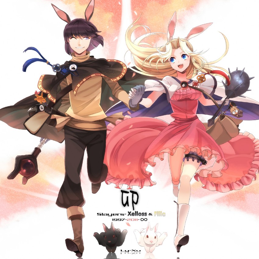 xelloss and filia ul copt (slayers and 1 more) drawn by lyxu
