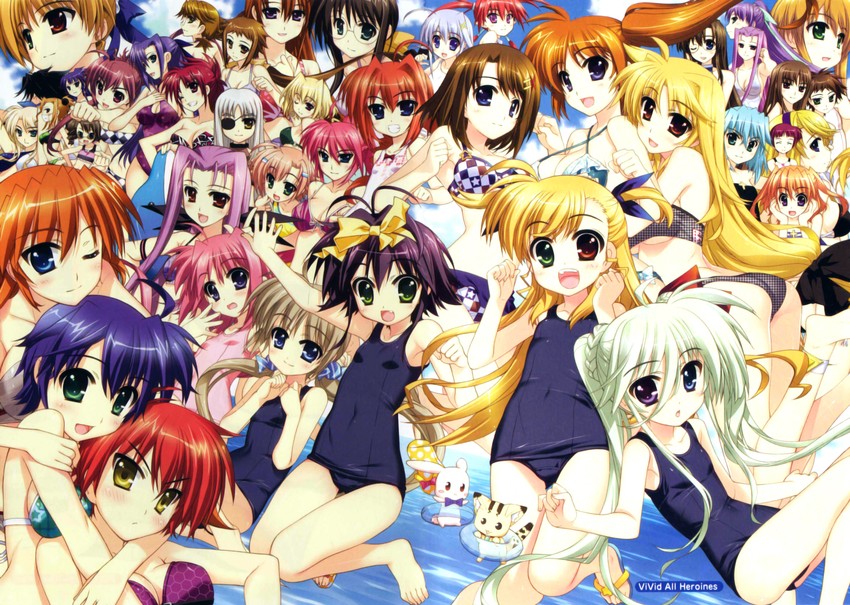 fate testarossa, takamachi nanoha, yagami hayate, vivio, vita, and 39 more (lyrical nanoha and 1 more) drawn by fujima_takuya