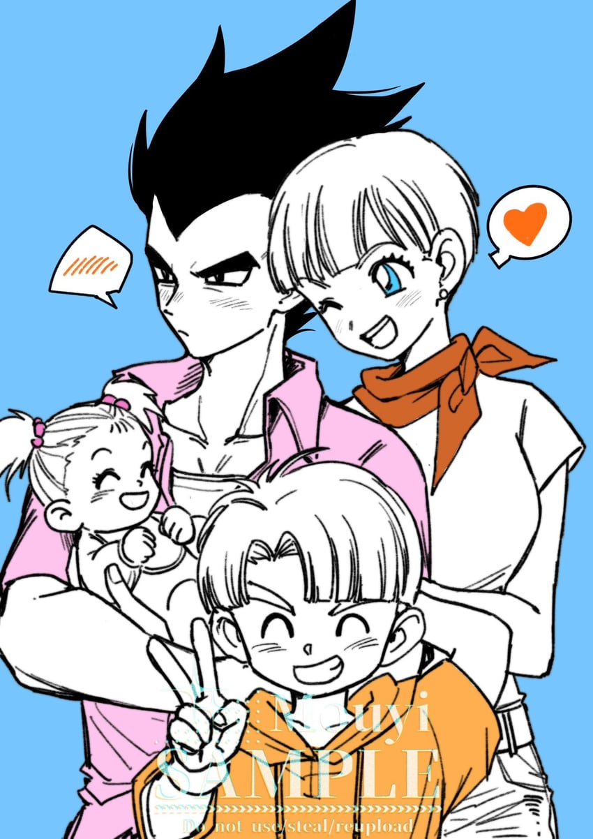 vegeta, bulma, trunks, and bra (dragon ball and 1 more) drawn by mouyi