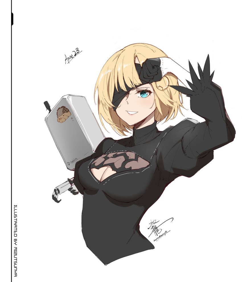 2b, watson amelia, and bubba (hololive and 3 more) drawn by suiiryu