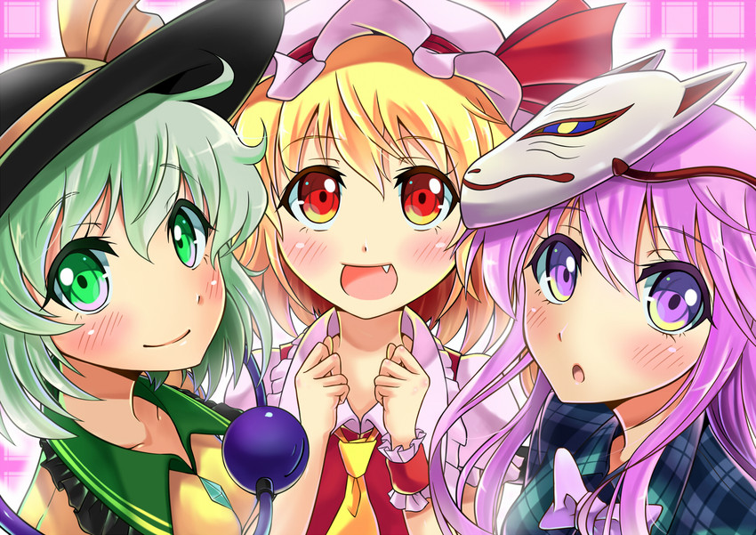 flandre scarlet, komeiji koishi, and hata no kokoro (touhou) drawn by kakao_rantan