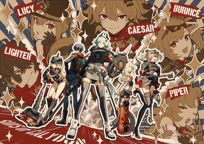 burnice white, luciana de montefio, caesar king, lighter, piper wheel, and 1 more (zenless zone zero) drawn by ugonba_(howatoro)
