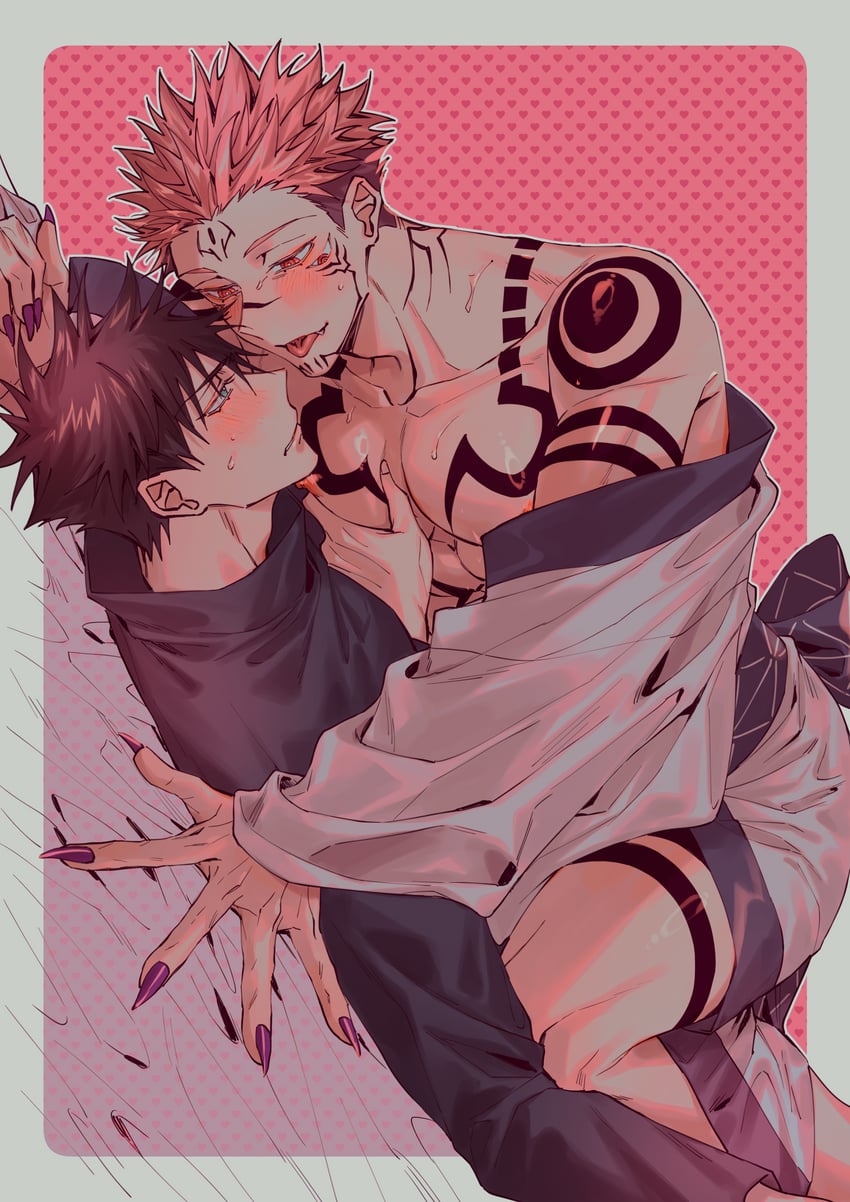 fushiguro megumi and ryoumen sukuna (jujutsu kaisen) drawn by azukiharuta_ju