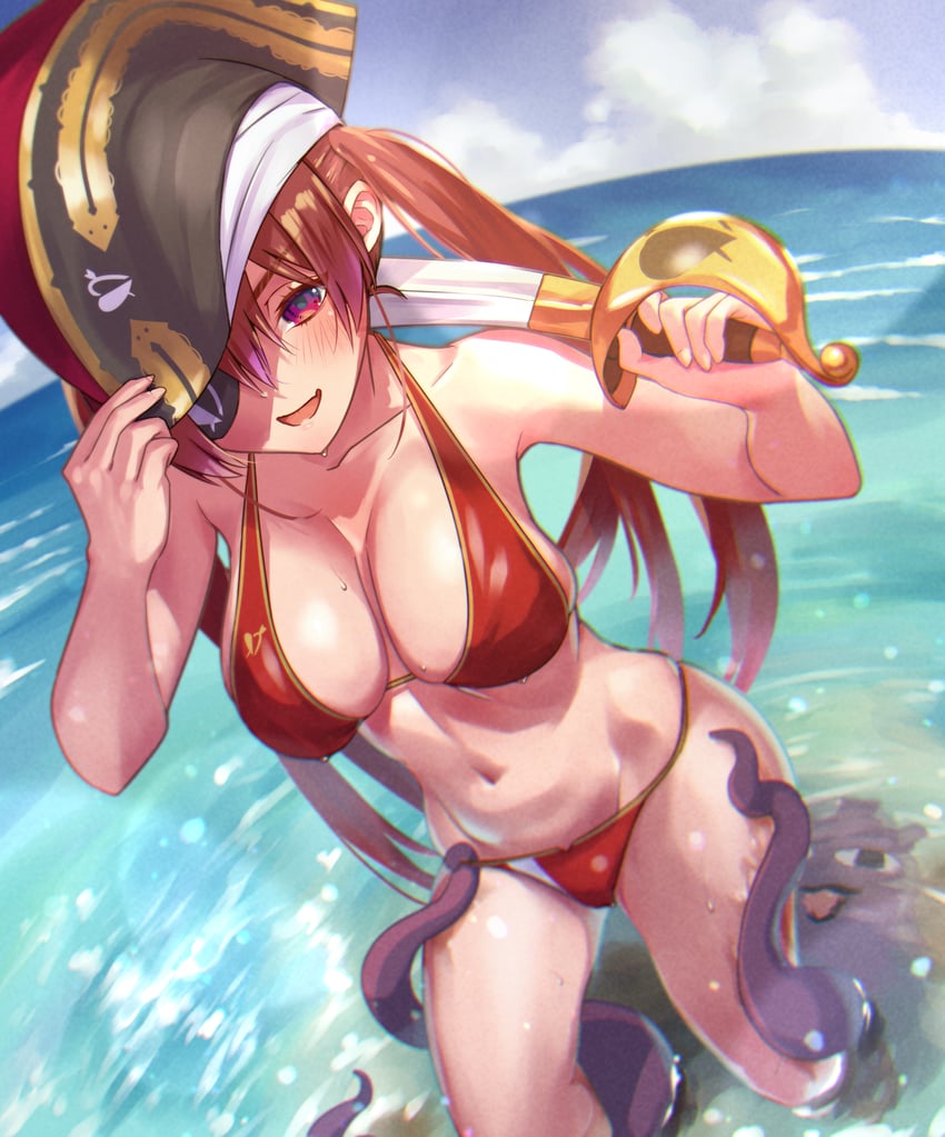 houshou marine and takodachi (hololive and 1 more) drawn by otk