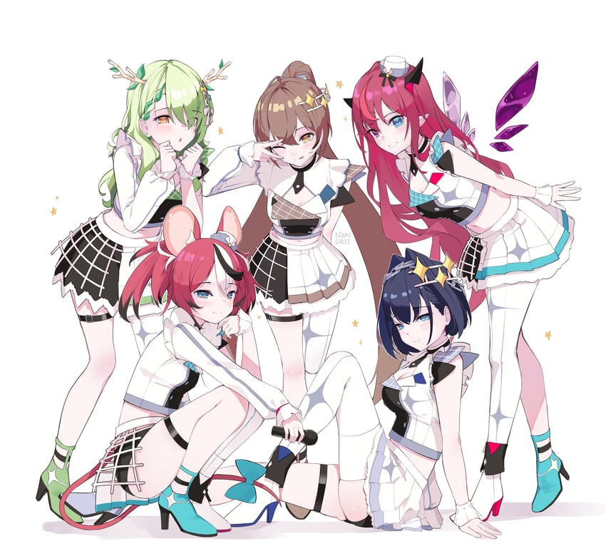 ouro kronii, nanashi mumei, hakos baelz, ceres fauna, and irys (hololive and 1 more) drawn by namiorii