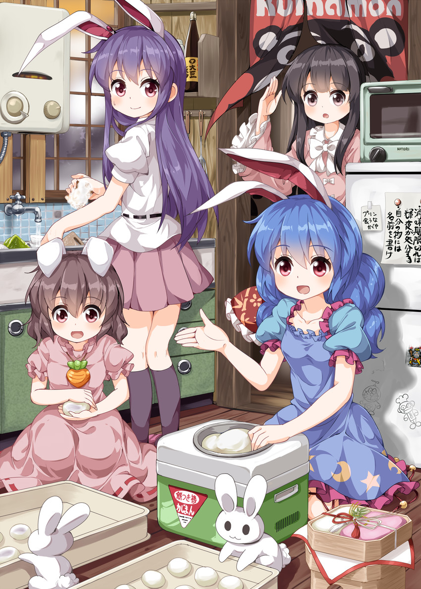 reisen udongein inaba, houraisan kaguya, inaba tewi, seiran, doraemon, and 3 more (touhou and 1 more) drawn by ruu_(tksymkw)