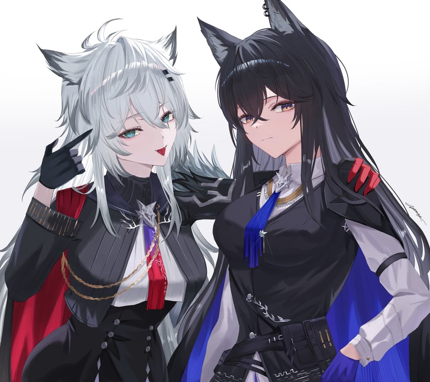 texas, lappland, texas the omertosa, and lappland the decadenza (arknights and 1 more) drawn by miya-chan_(lightning0730)