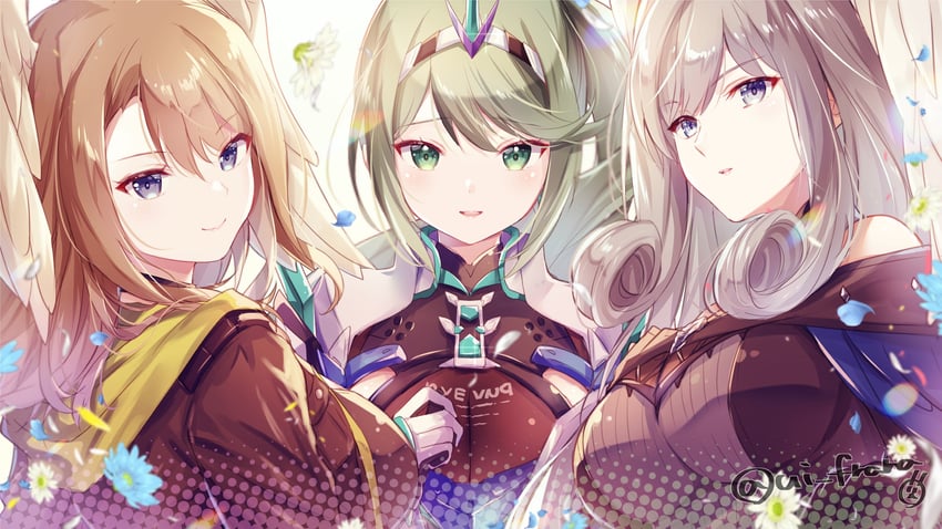eunie, pneuma, and melia antiqua (xenoblade chronicles and 2 more) drawn by ui_frara