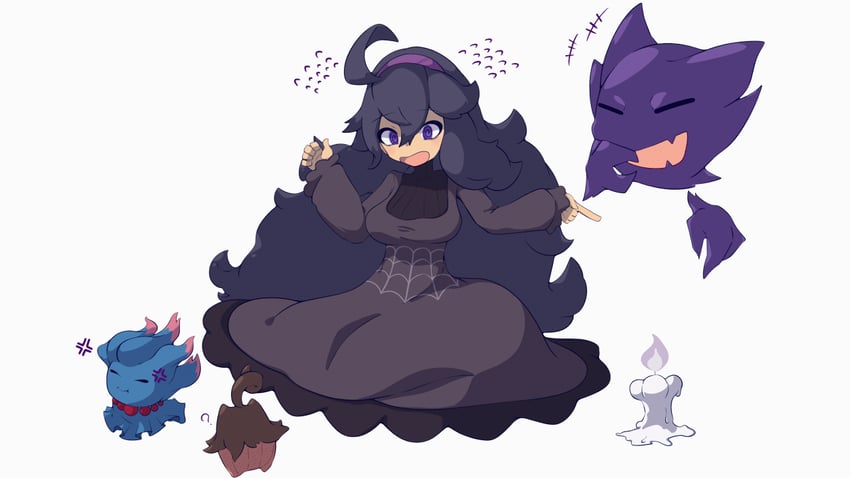 hex maniac, haunter, misdreavus, and pumpkaboo (pokemon and 1 more) drawn by afuron