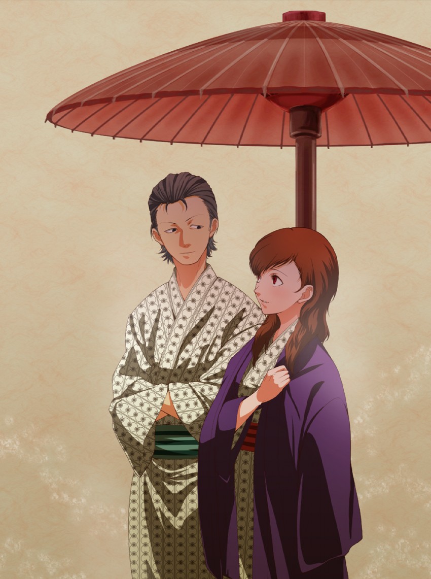 shiomi kotone and odagiri hidetoshi (persona and 2 more) drawn by maruo_(artist)
