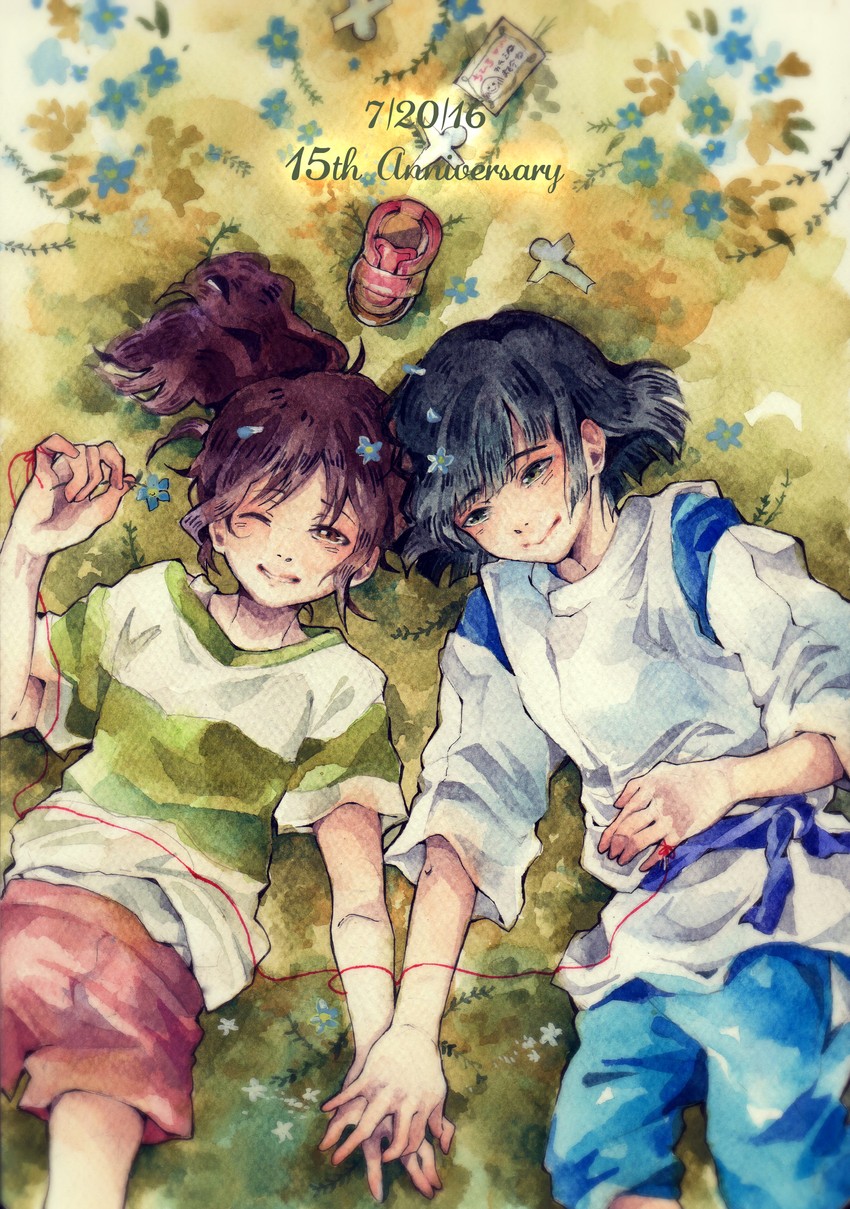ogino chihiro and haku (studio ghibli and 1 more) drawn by helium_(alethea_yarin)