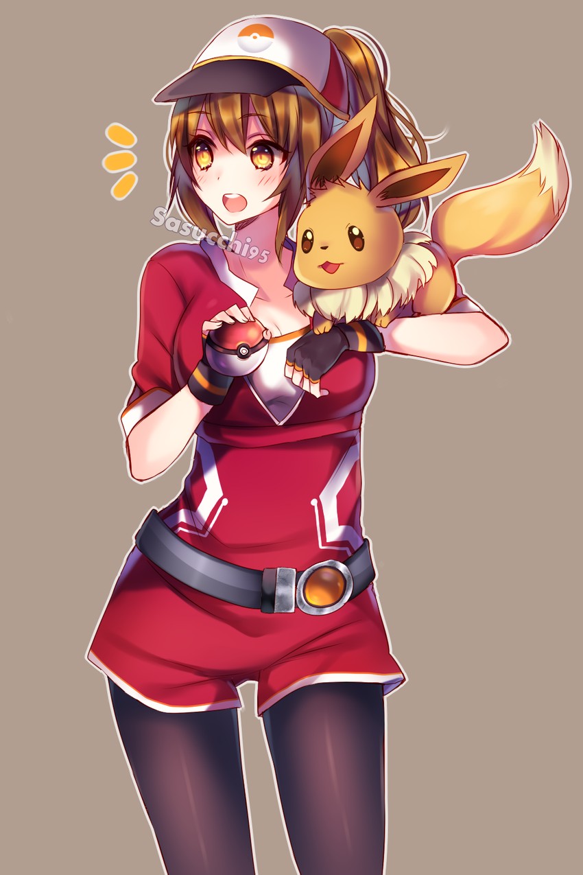 eevee and female protagonist (pokemon and 1 more) drawn by sasucchi95