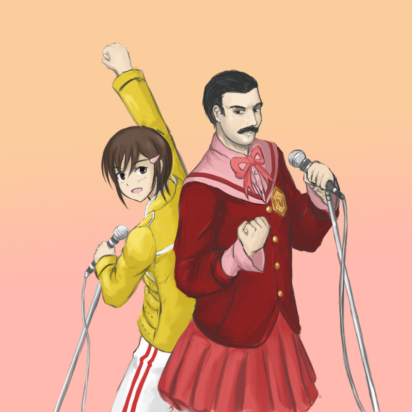 kosaka chihiro and freddie mercury (kami nomi zo shiru sekai and 1 more) drawn by drawfag