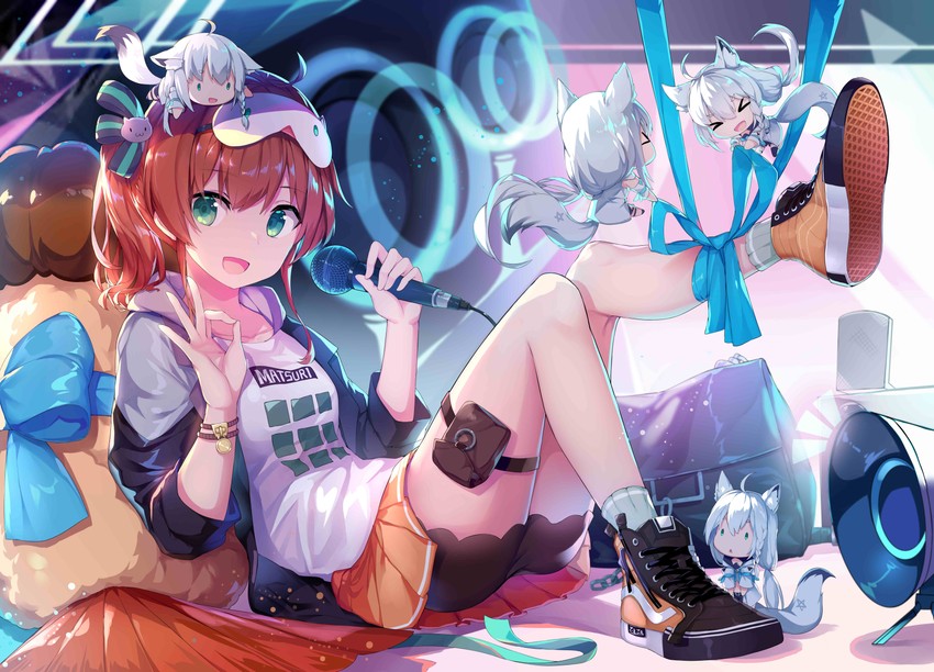 shirakami fubuki, natsuiro matsuri, and ebi frion (hololive) drawn by wawako_mama