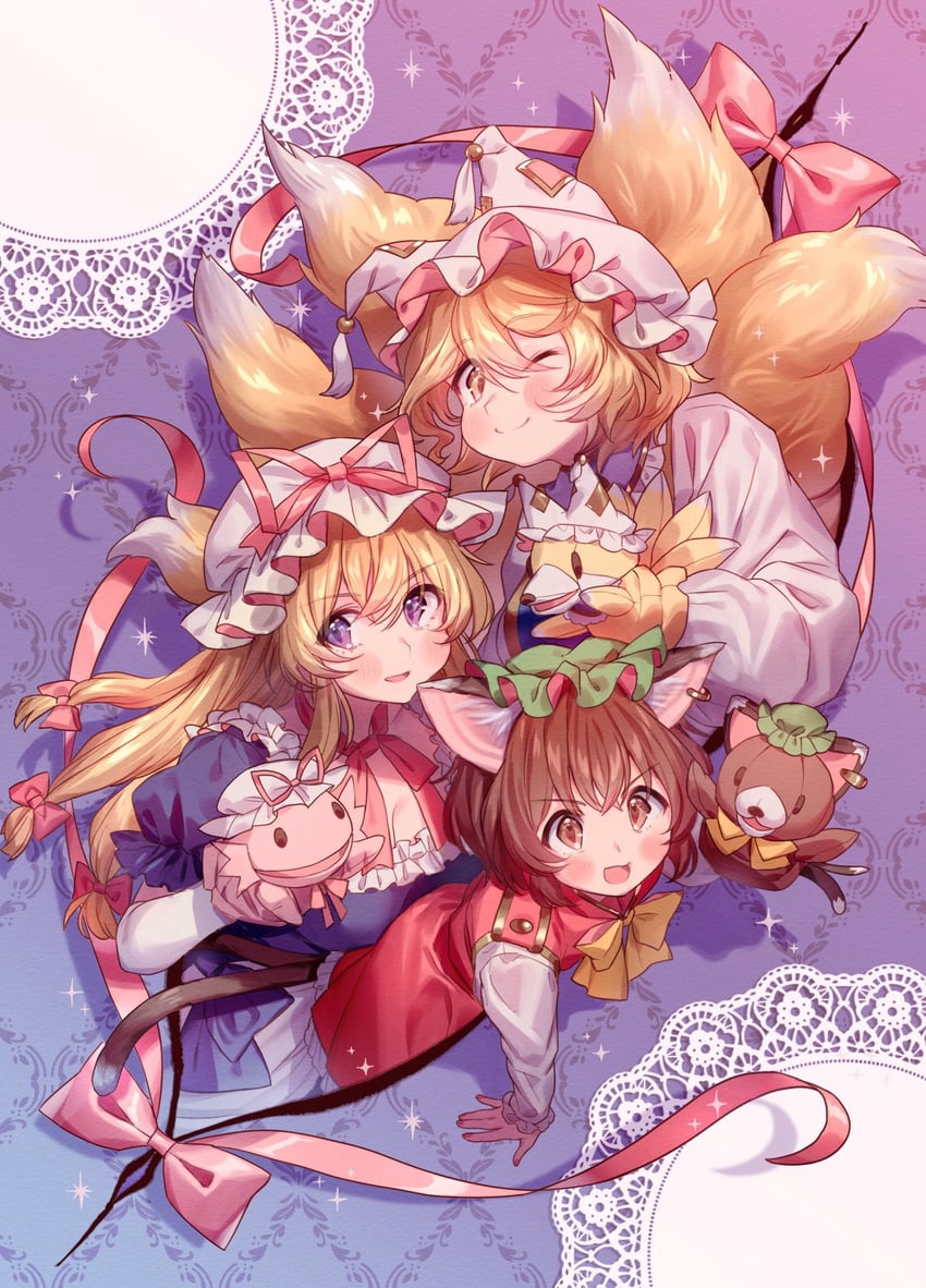 yakumo yukari, yakumo ran, and chen (touhou) drawn by masanaga_(tsukasa)