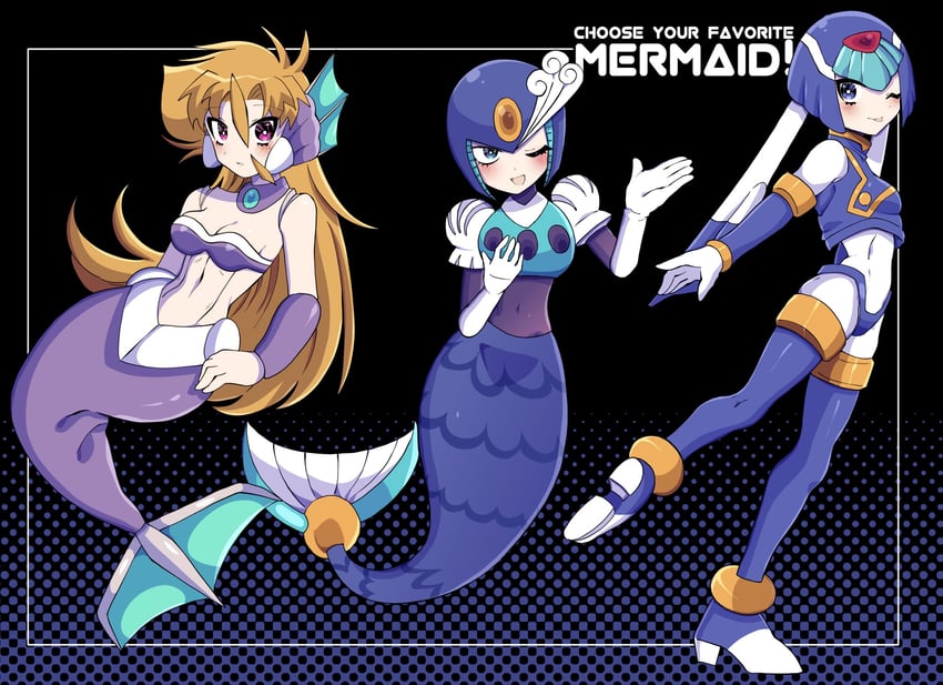 fairy leviathan, splash woman, and marty (mega man and 2 more) drawn by koshianpancake