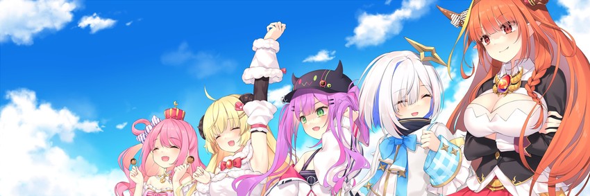 tokoyami towa, amane kanata, kiryu coco, tsunomaki watame, himemori luna, and 1 more (hololive) drawn by chiyonekoko