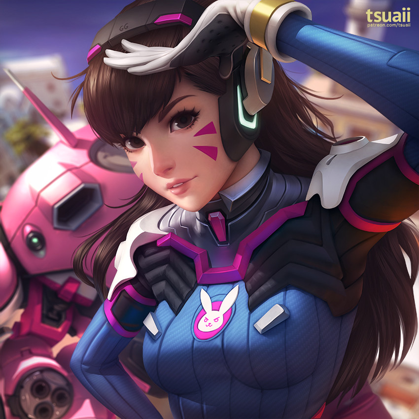 d.va (overwatch and 1 more) drawn by tsuaii
