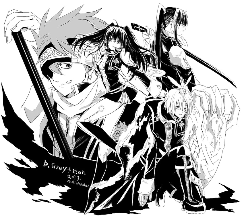 lenalee lee, allen walker, kanda yuu, lavi, and timcanpy (d.gray-man) drawn by usadapan1005