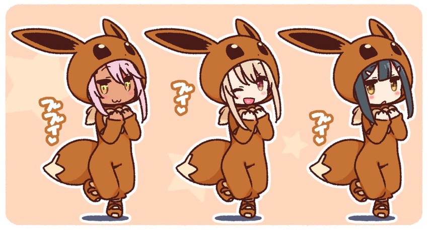 illyasviel von einzbern, eevee, chloe von einzbern, miyu edelfelt, and poke kid (fate and 2 more) drawn by yoru_nai