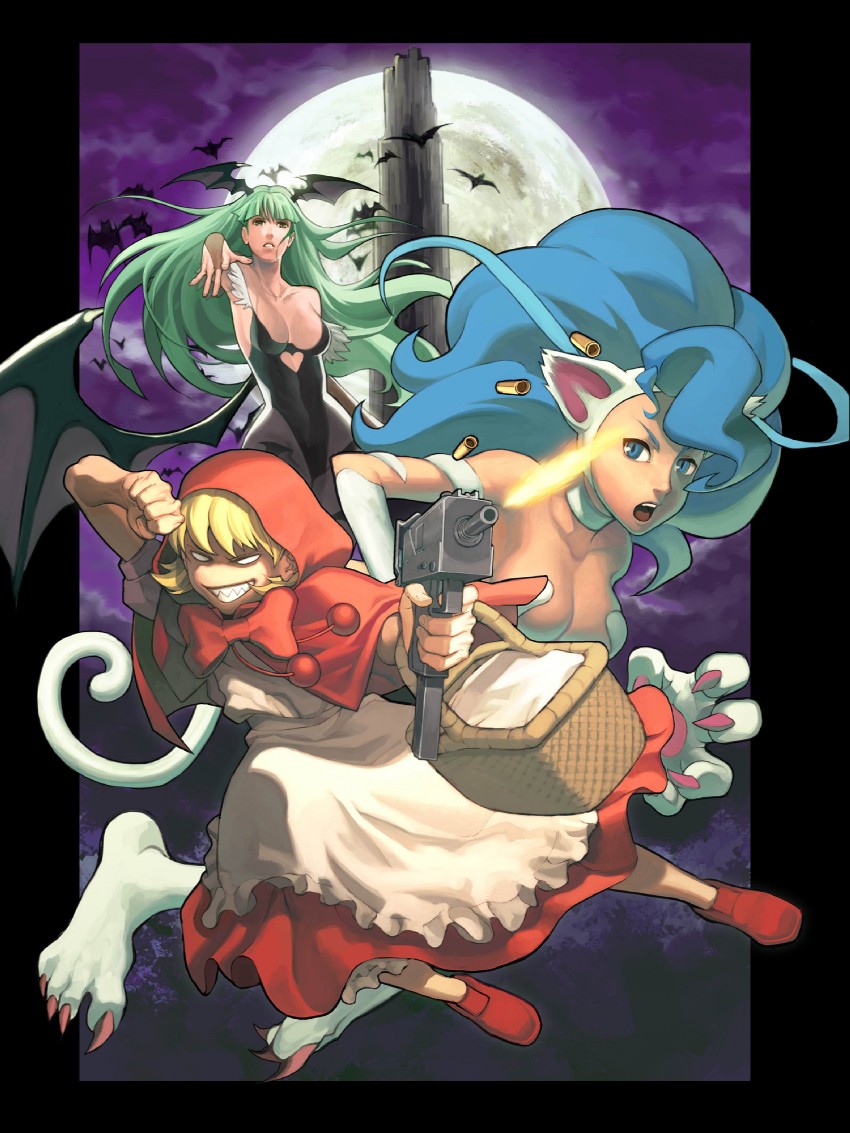 morrigan aensland, felicia, and b.b. hood (darkstalkers and 1 more) drawn by arnold_tsang and udon_entertainment
