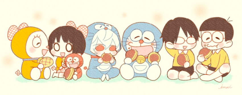 doraemon, nobi nobita, amatori chika, kuga yuuma, dorami, and 2 more (doraemon and 1 more) drawn by imai_(wana)