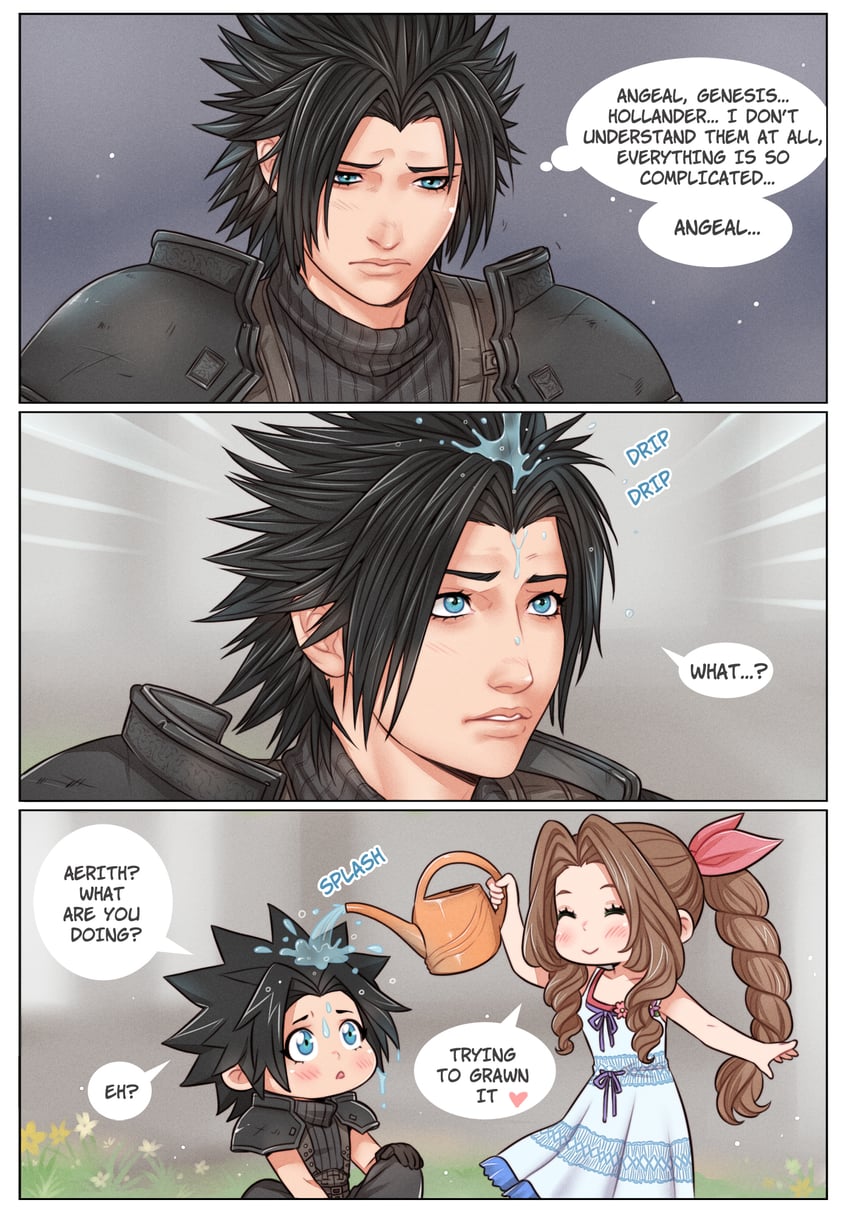 aerith gainsborough and zack fair (final fantasy and 2 more) drawn by crylin6