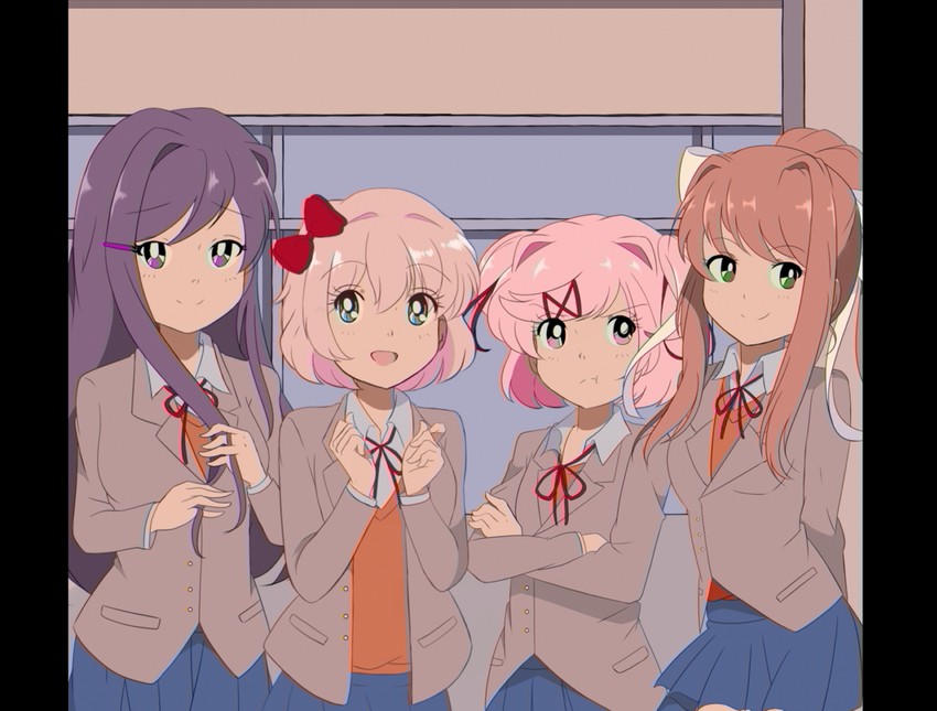 monika, natsuki, yuri, and sayori (doki doki literature club) drawn by chocomiru