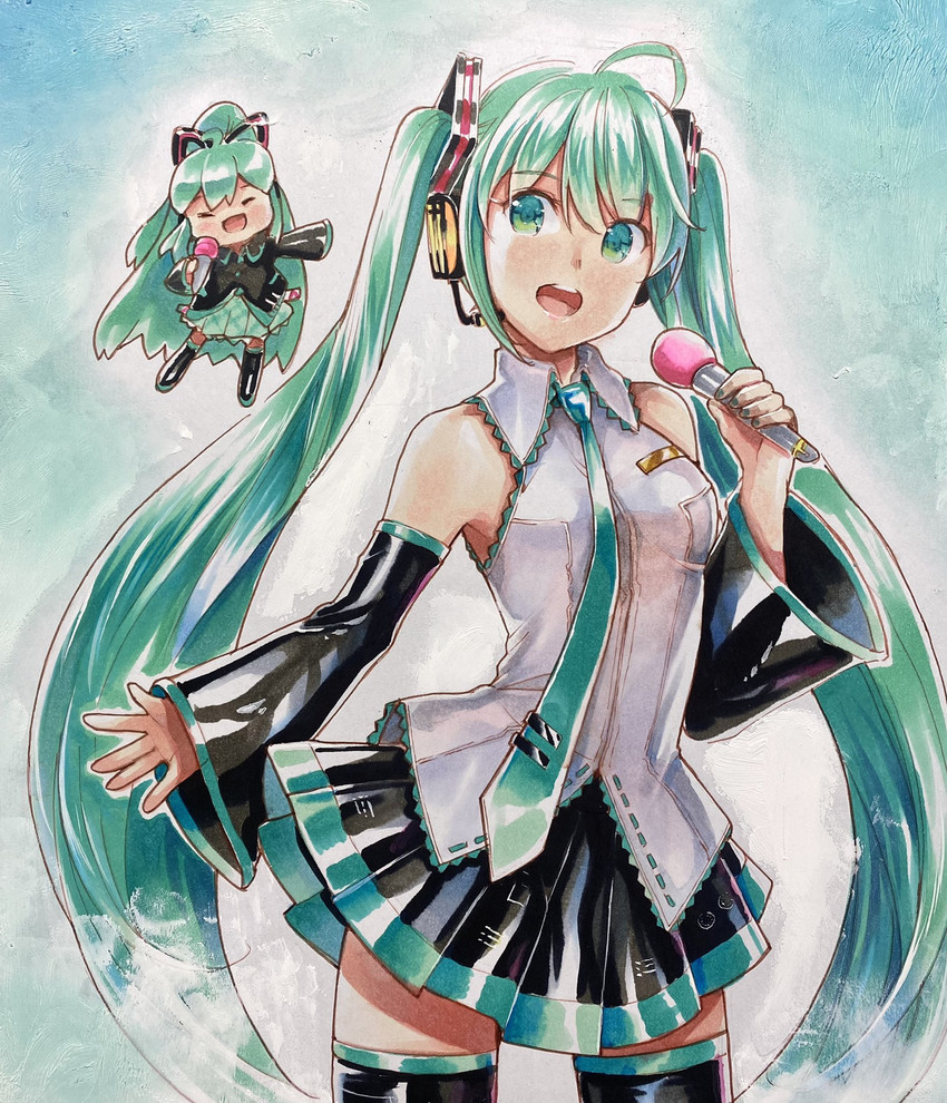 hatsune miku and chibi miku (vocaloid) drawn by mayo_riyo