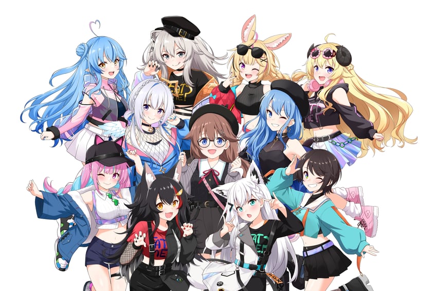 shirakami fubuki, hoshimachi suisei, minato aqua, ookami mio, oozora subaru, and 7 more (hololive) drawn by felutiahime